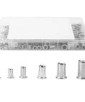 Rivet Nut Set 150 Pcs Stainless Steel 304 M3 To M10 Fastening Kit with transparent storage box and six nut sizes.