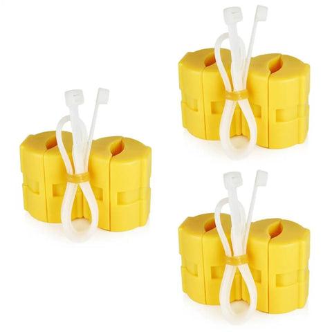 Three yellow Magnetic Fuel Saver XP-2 Vehicle Economizer units with white zip ties for cars, trucks, and motorcycles, easy install.