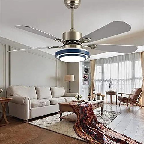 Modern Ceiling Fan With Bright Led Lights And Wireless Remote Control Three Color Modes Sleek Finish Smooth Airflow Quiet Motor Hassle Free Setup Cool Breeze Vibe Upgrade For Dining Room Bedroom Kitchen Fixture in stylish living room setting.