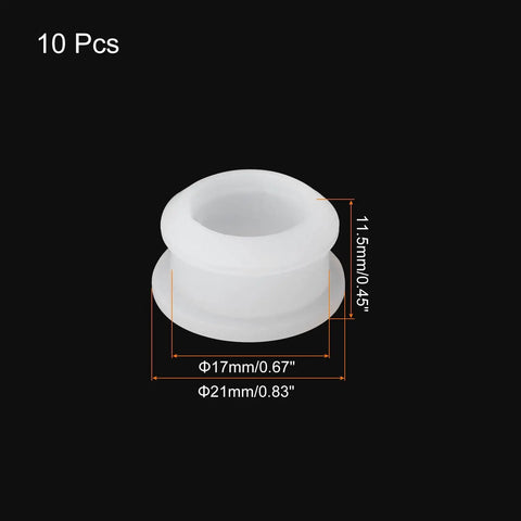 Transparent Round Silicone Plugs Snap Locking Flush Panel Grommets Heavy Duty Waterproof Rubber Bulkhead Seal 17Mm shown in clear material with dimensions.