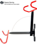 Two Pack Foldable Bike Wall Mount Hanger For Garage And Home Storage shown with foldable arm and screws included.