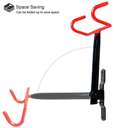 Two Pack Foldable Bike Wall Mount Hanger For Garage And Home Storage shown with foldable arm and screws included.