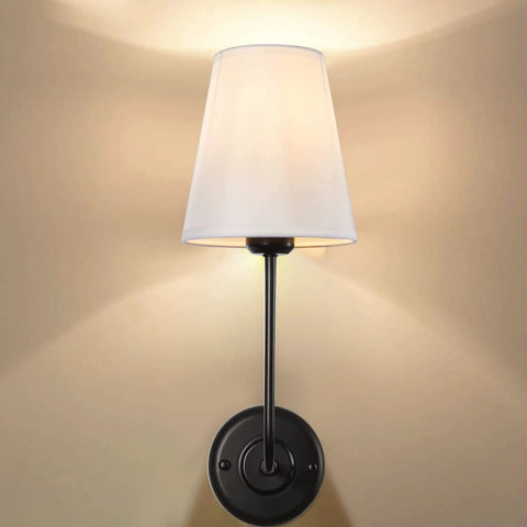 Hardwired Wall Sconces 2-Pack Vintage Industrial Lights With Flared White Fabric Shades For Dining Room Living Room Bedrooms Bedside Reading Farmhouse Style Easy Install No Bulbs Included