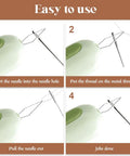 Step-by-step guide showing how to use Pro Grade Two In One Needle Threader And Seam Ripper Tool For Sewing Upgraded 2024 with green handle.