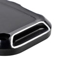 Premium CNC Machined Brake Clutch Master Cylinder Covers For Custom Cruisers close-up view of black anodized aluminum finish.