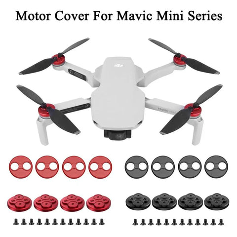 Drone Motor Cover Cap Set For Lito1 X1 Mini 4 3 Pro Mini 3 SE 1 Aluminum Alloy Construction displayed with drone and accessories
