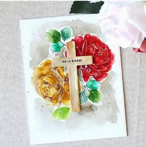 Card with cross and flowers, featuring Cross Set Metal Die Cuts For Christmas Pray Fish Cross Cutting Dies Stencils for DIY crafts