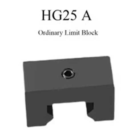 Guide Rail Limit Block For HG15 HG20 And HGH HGW15 20 25 Stroke Fixed Limiter in durable black aluminum body, top view.