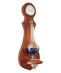 Wall Mounted Weather Station With Thermometer Hygrometer And Barometer In Cherry Finish For Home Or Office Decor With Classic Antique Vibe And Accurate Readings, showing front view with liquid barometer and thermometer.