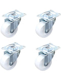 Hella Tough Eight Piece Heavy Duty Casters With Secure Locking Brakes And Smooth White Plate Mount Wheels Optimized For Furniture That Glides Like A Charm Today, white wheels with steel plates.