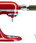 Red stand mixer with Fruit And Vegetable Spiralizer Attachment For Stand Mixer Power Hub With 5 Quick Change Blades, spiralizing zucchini