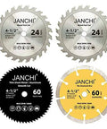 Four Pack 4-1/2 Inch Compact Circular Saw Blade Set With Three Eighths Inch Arbor Includes 24 Tooth TCT Wood Blade, 60 Tooth HSS Metal Blade, And 60 Grit Diamond Disc For Fast, Clean Cuts In Wood Plastic Metal Tile