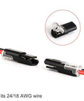 Close-up of 12 Pack 2 Pin 2 Way No Wire Stripping Toolless Quick Splice Wire Connectors for AWG 20-24, compact design.