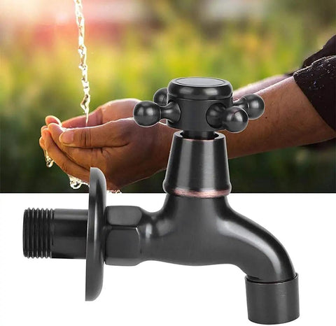 ZBSAVFM Mop Pool Faucet Retro Style Brass Wall Mounted Single Handle Water Tap, hands showing water flow outdoors.