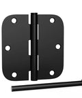 Close-up of 24 Pack Matte Black Door Hinges 3.5 Inch Built Tough Heavy Duty Residential Hinges with Removable Pin, 5/8 Inch Radius Corners.