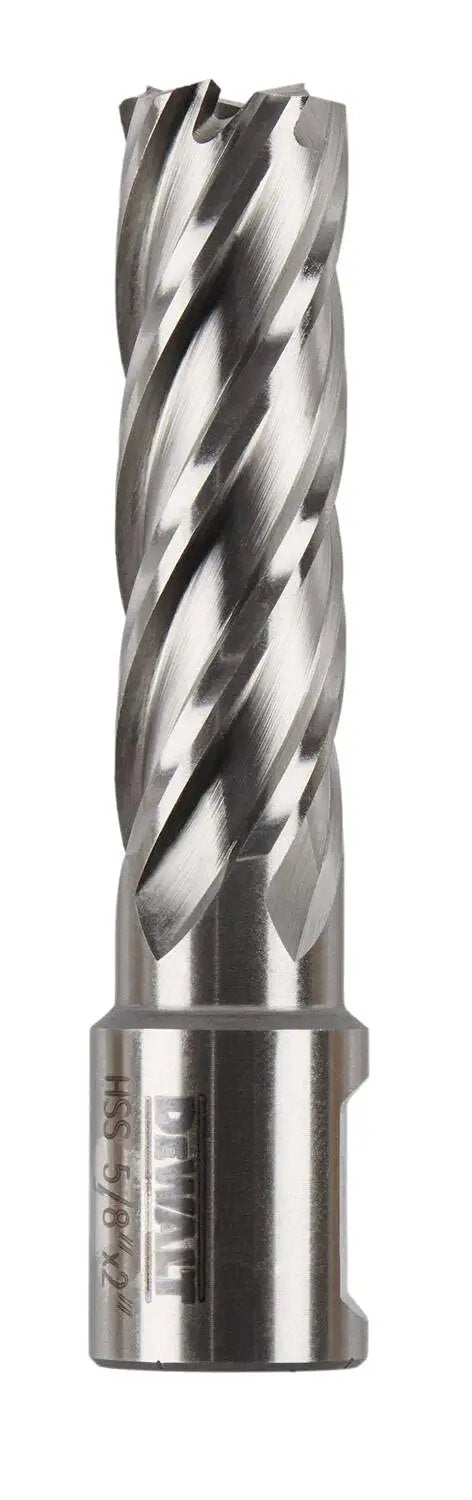 Heavy Duty Magnetic Drill Press With Dual Speed Gears And Rapid Change Chuck System Powered By A Rugged Ten Amp Motor That Delivers Shop Grade Durability And Slick Precision On Any Tough Job drill bit viewed from the side with spiral flutes.