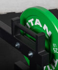 Heavy Duty Farmer's Walk Strongman Carry Rack With Elevated Neutral Handles, 600 Lb Capacity, 28mm Solid Steel Bars showing a green weight plate.