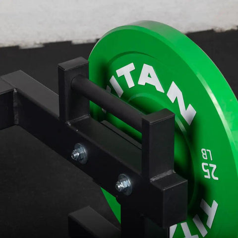 Heavy Duty Farmer's Walk Strongman Carry Rack With Elevated Neutral Handles, 600 Lb Capacity, 28mm Solid Steel Bars showing a green weight plate.