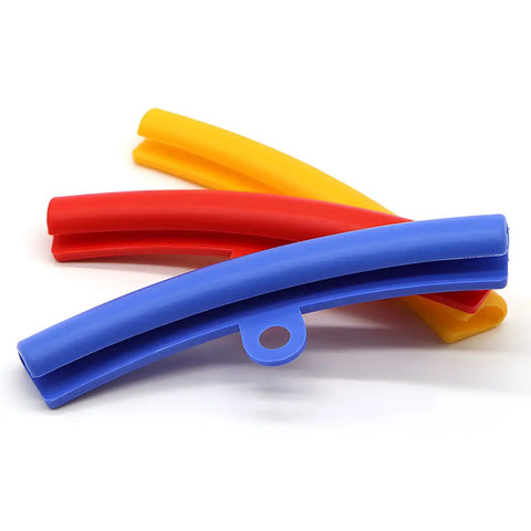Red 5 Piece Tire Changer Rim Protectors Premium Soft Polyurethane Wheel Savers set displayed with colorful rim protectors.