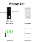 Product list including WiFi Video Doorbell Camera With 1080P HD Night Vision And Wide 166 Degree Field Of View, installation tools.