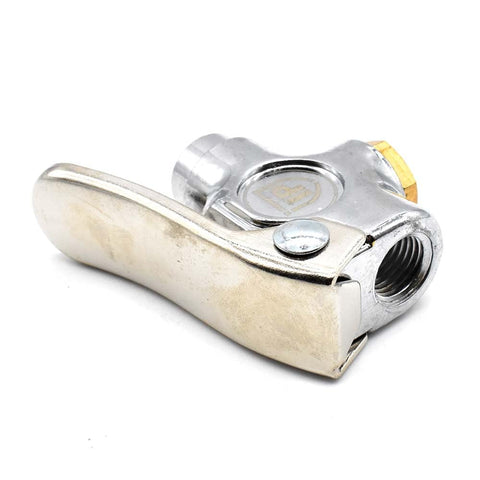 VL700 Two Way Lever Valve With One Quarter Inch NPT Female Inlets And Outlets For Pneumatics, chrome-plated body, side view