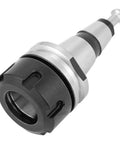 Solid As A Rock Iso30 Er32 Collet Chuck G2 Balanced Cnc Tool Holder With Forty Five Millimeter Length Built Tough For High Speed Milling Drilling And Grinding Up To Thirty Thousand Rpm Stainless Steel Body close-up view of tool holder with black grip and shiny stainless steel design
