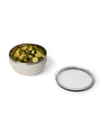 Double Wall Vacuum Insulated Stainless Steel Bowl With Lid 2 Quart Capacity with Brussels sprouts and lid beside it.