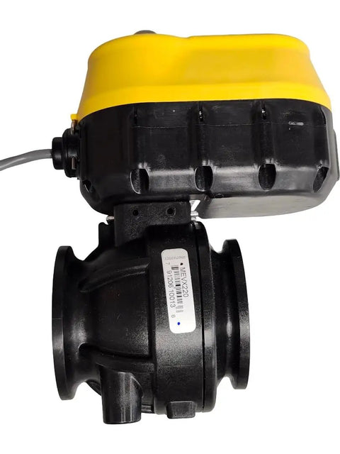 12 Volt DC Electric Ball Valve With 2 Inch Full Port Manifold Flange, Open Close ON OFF, IP68 Waterproof, Quick 1.5 Second Actuation, Indicator Light, Built Tough Industrial Valve For Fluid Systems MEVX220, black and yellow