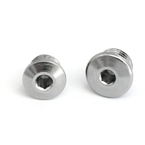 Stainless Steel Scuba Regulator Port Plug Kit With 7/16 High Pressure And 3/8 Low Pressure Plugs Leak Proof O Ring Corrosion Resistant Dive Gear Upgrade For First Stage Maintenance Slippage Proof And Wrench Safe. Two plugs with hex heads on white background.