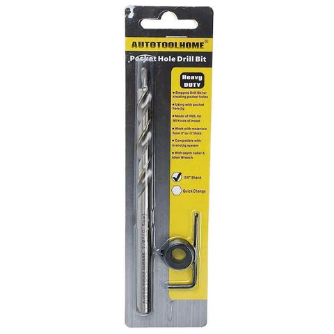 Three Eighths Inch Drill Bit With Depth Stop Collar For Pocket Hole Jig Master System in packaging