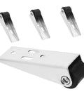 Heavy Duty Premium Barn Door Bottom Support Wheels With Quiet Precision Bearing Casters Designed For No Sweat Smooth Gliding High Wear Resistance 4 Pack Hardware Set showing stainless steel wheels and black rubber.