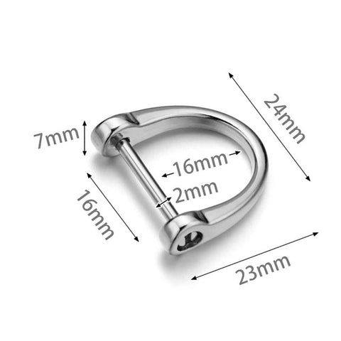 Close-up of silver D shape key ring shackle, 23x24mm, Six Pieces D Shape Key Ring Shackles With Screw Shackle In Black Silver Gold.