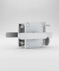 Amagogo Sliding Bolt Gate Latch-Heavy-Duty Steel Construction, Shielded Spray-Coated Finish, Latch with Double-Sided Handle, for Gates, Silver, close-up view.