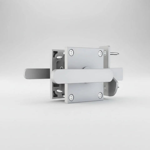 Amagogo Sliding Bolt Gate Latch-Heavy-Duty Steel Construction, Shielded Spray-Coated Finish, Latch with Double-Sided Handle, for Gates, Silver, close-up view.