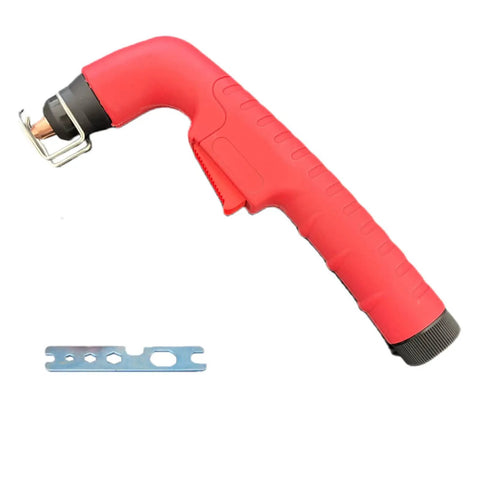 S45 Air Plasma Cutter Torch Body Head for Air Cooled Systems, red ergonomic grip, metal construction, drop-in replacement