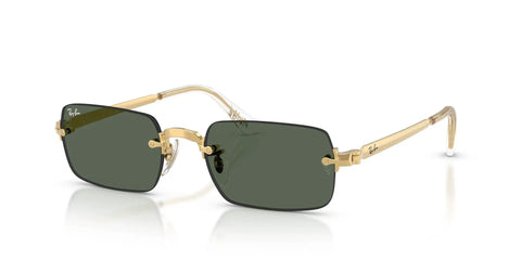 ASAP Rocky RB3928 Slim Rimless Metal Rectangular Sunglasses in Gold and Dark Green 54mm Frames, angled view