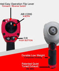 1/2 Inch Composite Air Impact Wrench Pumping Out Eight Hundred Thirty Ft Lbs Of Raw Torque With A Sweet Three Mode Power Dial and Forward Reverse Toggle view from above showing controls and housing.