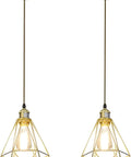 Gold Farmhouse Pendant Light 2 Pack Cage Style Hanging Lights For Kitchen Island, Adjustable Height Fixture