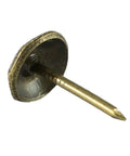 Top Shelf Antique Brass Upholstery Tacks, Hammered Furniture Nails For Couch Repair, 7 16 Inch, close-up of a brass nail.