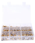 160 Piece Brass Grease Nipple Set With Zerk Fittings M6, M8 And M10 Angled 45, 90 And 180 Degrees organized in plastic case