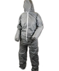 Disposable SMS Fabric Coverall With Hood Gray 3X Large Front Zipper Closure Elastic Cuffs And Ankles Lightweight Protection