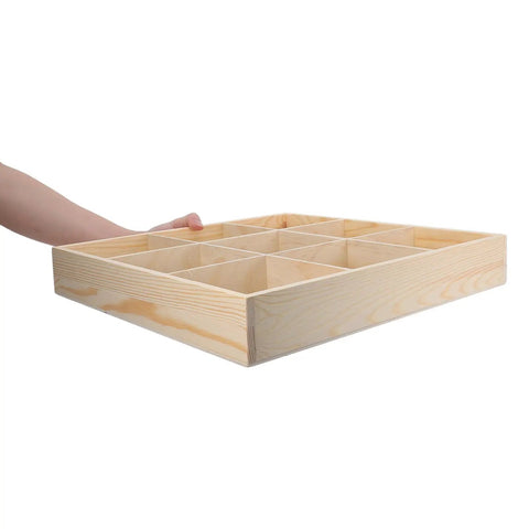Top Notch Nine Section Wooden Underwear Drawer Organizer For Closet And Bedroom Keeps Your Socks And Lingerie Neatly Sorted With Space Saving Design For A Clean Setup, showing light wood construction and nine compartments.