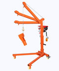 Heavy Duty Electric Hoist Crane with 1500 Watt Motor, mobile orange engine lifter designed for 1100 lb loads.
