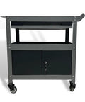 Steel Rolling Tool Cart With Lockable Cabinet And Drawer, Pro Grade Heavy Duty Utility Cart On Wheels For Garage Auto Shop, Three Tiers And 11 Inch Clearance, Black And Grey.