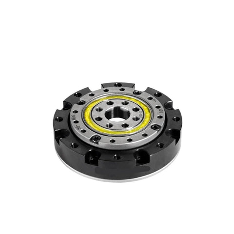 Front view of Harmonic Drive HD 11 Strain Wave Gearbox with Nema 17 motor, 100:1 low backlash reducer, 52mm precision gearbox