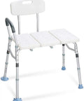 Heavy Duty Tub Transfer Bench With Backrest No Fuss Non Slip Shower Chair For Bathtub 500 Lb Capacity Adjustable Height Tool Free Assembly Safe Bath Chair Seat For Seniors with adjustable height and reversible backrest.