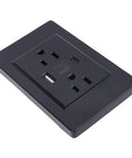 Rock Solid Usb C Wall Outlet With Dual Charging Ports And Smart Overload Protection Flame Retardant Faceplate 15 Amp US Plug, black design.