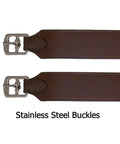 Wide 3 Layer Leather Stirrup Leathers For Dressage And Jumping with stainless steel buckles, 54 inch, brown color.