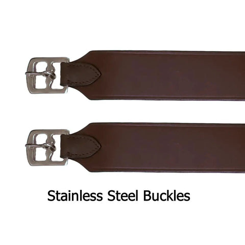 Wide 3 Layer Leather Stirrup Leathers For Dressage And Jumping with stainless steel buckles, 54 inch, brown color.