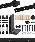 8Ft Ceiling Mount Sliding Barn Door Hardware Kit For 48 Inch Wide Single Wood Door, Low Ceiling L Shape Bracket System components